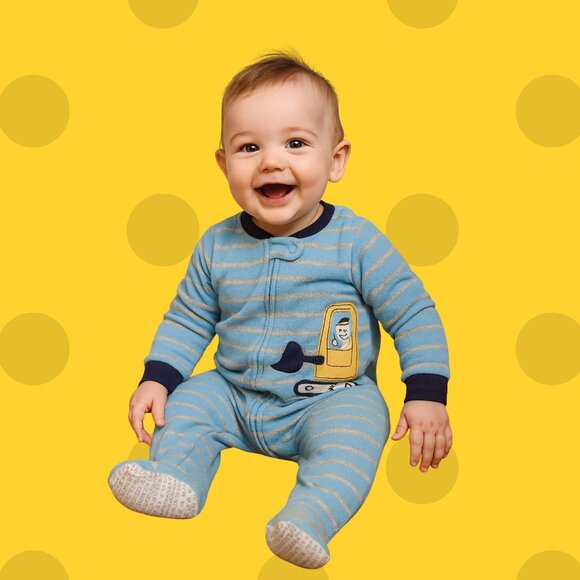 Carter’s Baby Sleeper | Blue Striped Footed Pajamas | Size 12M - Picture 1 of 7